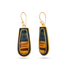 Tiger's Eye 925 Silver Earring With Black Enamel