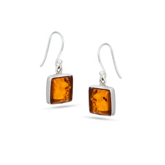 Square Honey Amber Silver Earring