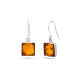 Square Honey Amber Silver Earring