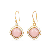 Pink opal 925 silver earrings with White Enamel