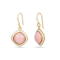 Pink opal 925 silver earrings with White Enamel