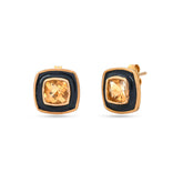 Citrine 925 Silver Earrings with Black Enamel