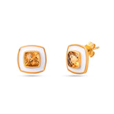 Citrine 925 silver earrings with white enamel