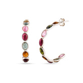 Multi Tourmaline Silver Hoop Earrings In 925 Silver