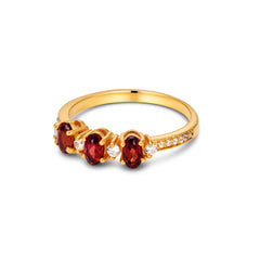 Oval Garnet and CZ Silver Ring