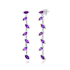 Zig-Zag Amethyst Dangle Earrings in 925 Silver