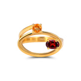 Dual Gem Citrine & Garnet Circle Ring in 925 Sterling Silver