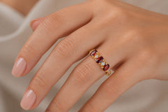 Oval Garnet and CZ Silver Ring