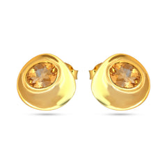 Gold earrings with citrine stones on a white background