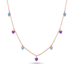 Heart Charm Enamel Necklace In 925 Silver