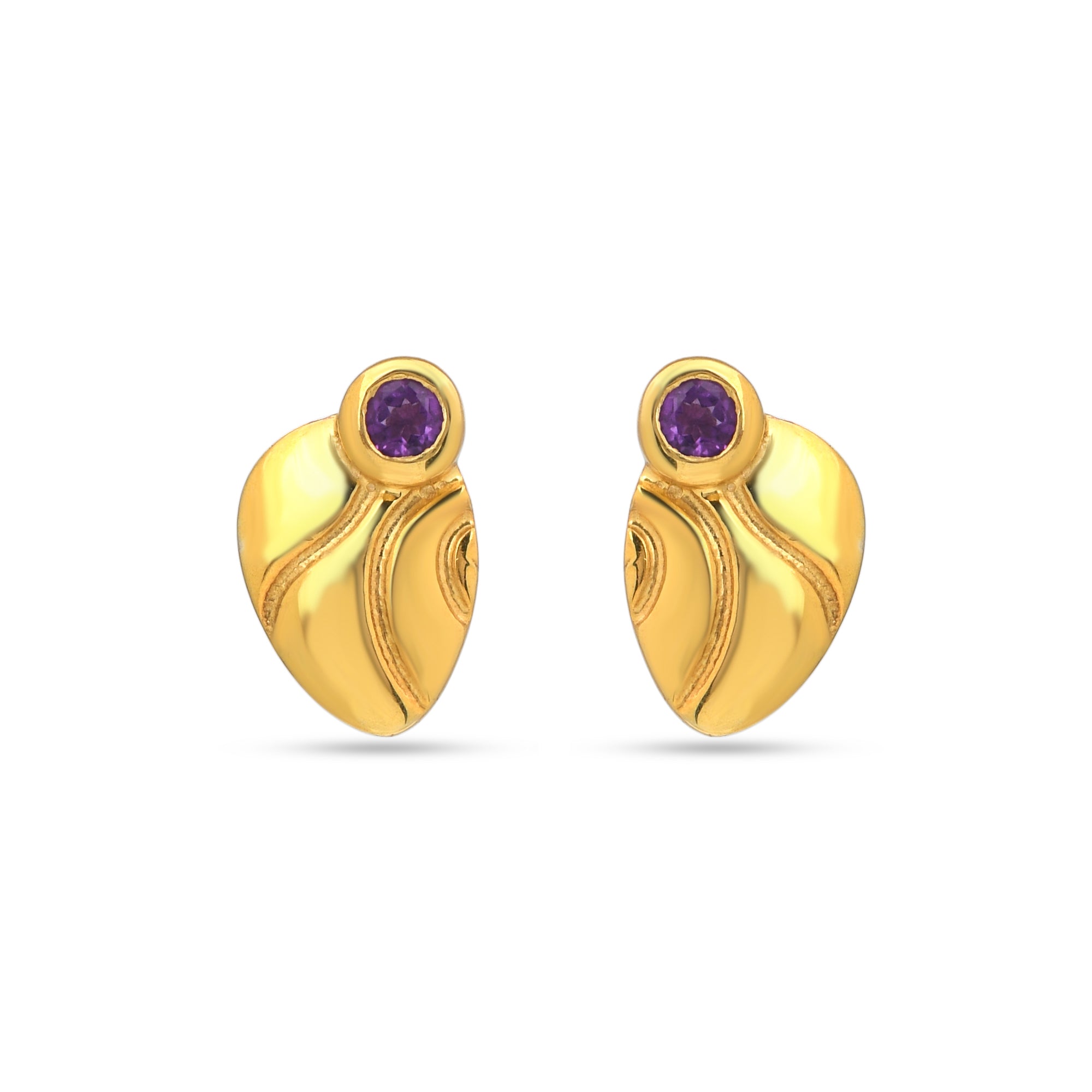 Leaf Amethyst Stud Earrings in 925 Silver