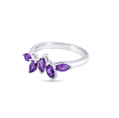 Marquise Amethyst Floral Ring in 925 Silver