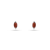 Pair of marquise-shaped amber earrings on a white background