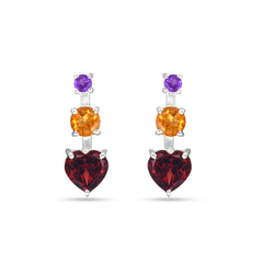 Pair of earrings with heart-shaped gemstones on a white background