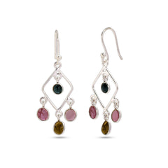 Multi Tourmaline Earrings In 925 Silver