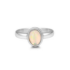 Luminous Oval Opal Ring in 925 Sterling Silver