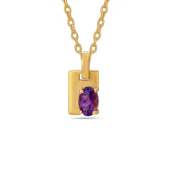 Gold pendant with a purple gemstone on a white background