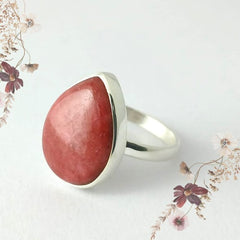 Pear Coral Rhodochrosite Silver Ring