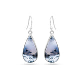 Pear Light Grey Dendritic Agate Silver Earring
