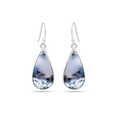 Pear Light Grey Dendritic Agate Silver Earring
