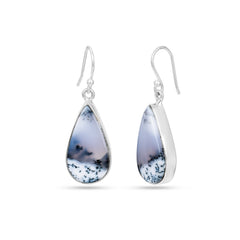 Pear Light Grey Dendritic Agate Silver Earring