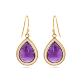 Pear Purple Amethyst 925 Silver Earring with White Enamel