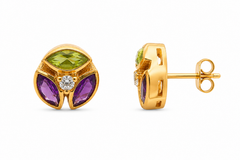Marquiese Amethyst, Peridot Silver Earrings