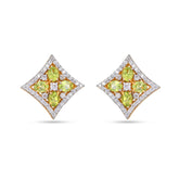 Pair of diamond and peridot earrings on a white background