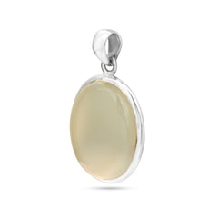 Silver pendant with a yellow stone on a white background