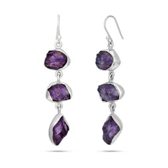 Rough Amethyst Natural Stone Earrings in 925 Silver