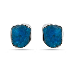 Rough Blue Apatite Stone Silver Earrings