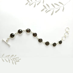 Round Brown Smoky Quartz Silver Bracelet