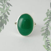 Round Green Onyx Silver Ring