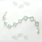 Round Pastel Green Chalcedony Silver Bracelet