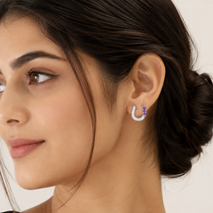 Round Amethyst Silver Earrings