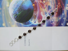 Round Brown Smoky Quartz Silver Bracelet