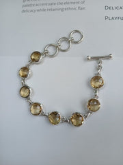 Round Corn Yellow Citrine Silver Bracelet