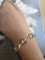 Round Corn Yellow Citrine Silver Bracelet