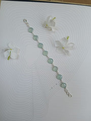 Round Pastel Green Chalcedony Silver Bracelet
