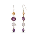 Royal Harmony Multi Gemstone Drop Earrings In 925 Silver