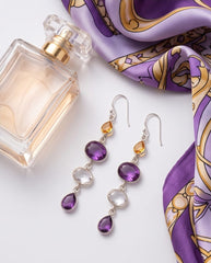 Royal Harmony Multi Gemstone Drop Earrings In 925 Silver