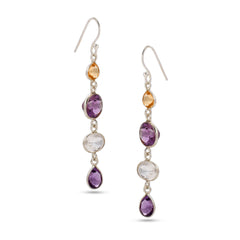 Royal Harmony Multi Gemstone Drop Earrings In 925 Silver