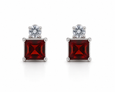 Square Garnet Stone Silver Earrings
