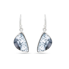 Triangle Light Grey Dendritic Agate Silver Earring