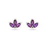 Pair of purple gemstone earrings on a white background