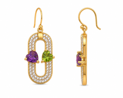 Amethyst, Peridot Heart Shape Stone Silver Earrings