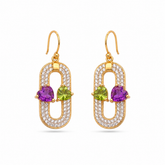 Amethyst, Peridot Heart Shape Stone Silver Earrings