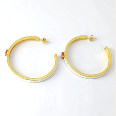 Ovel Coral silver C Hoop with White Enamel