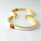 Ovel Coral silver C Hoop with White Enamel