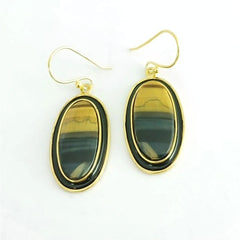 Tiger's Eye Silver Earring With Black Enamel
